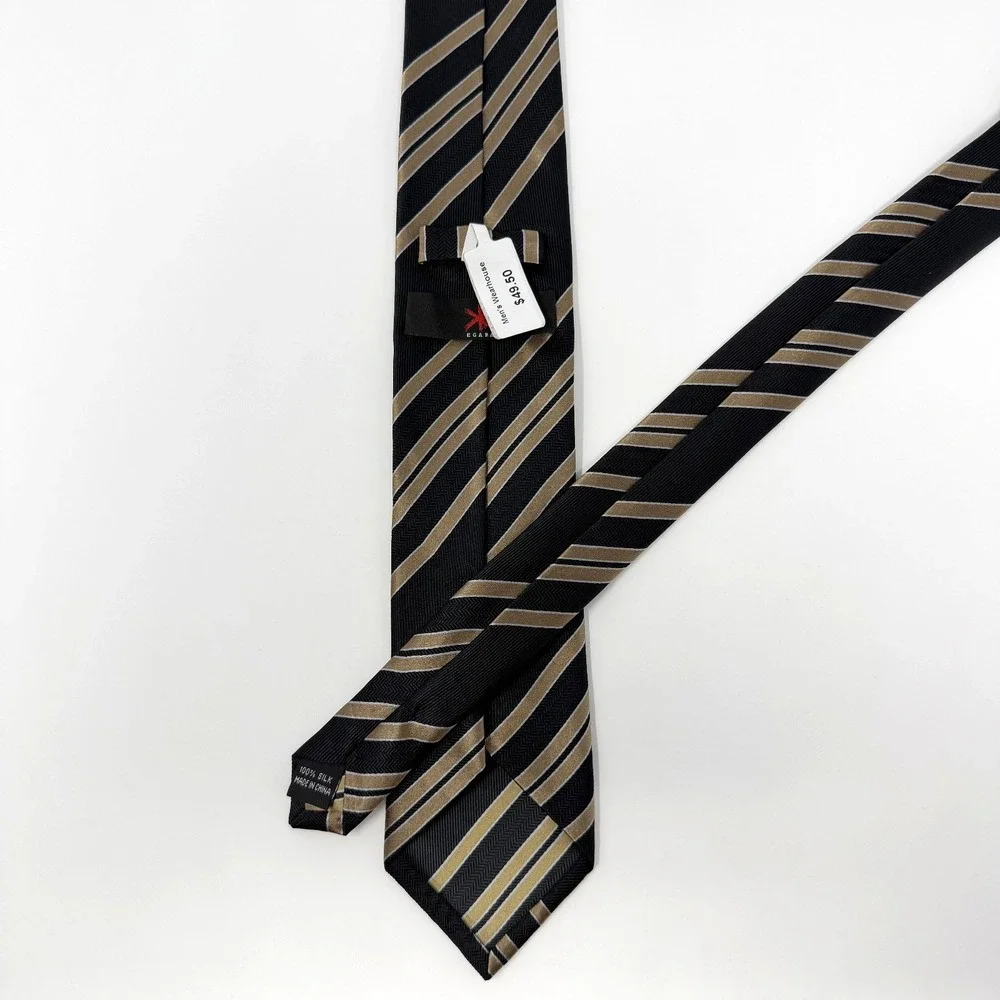 EGARA 100% Silk Tie Black Gold Gray Textured Diagonal Stripe NWT Men's Wearhouse